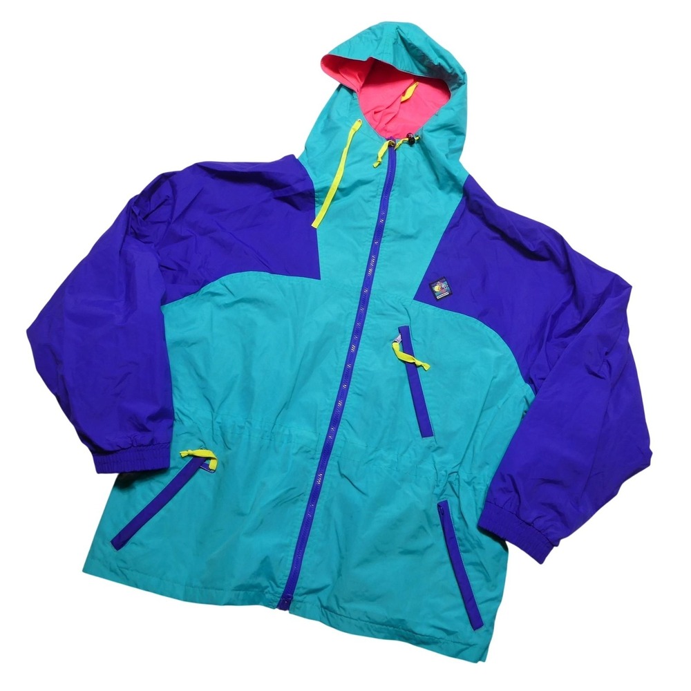 Vintage Woolrich Jacket Mens XL Sea Jade Colorblock Hooded Windbreaker 90s